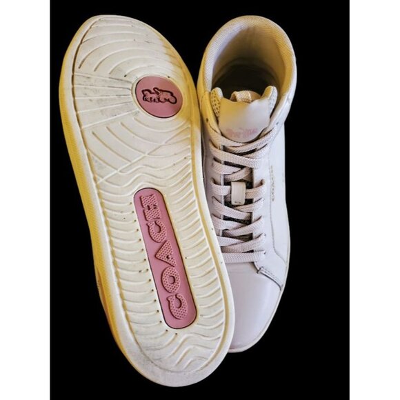 Vintage Coach Women's High-Top Sneakers Size 8.5B Pink & White Leather - Picture 6 of 7